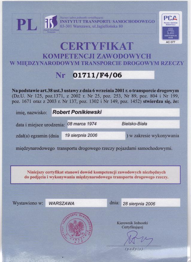 Certyfikat międzynarodowy